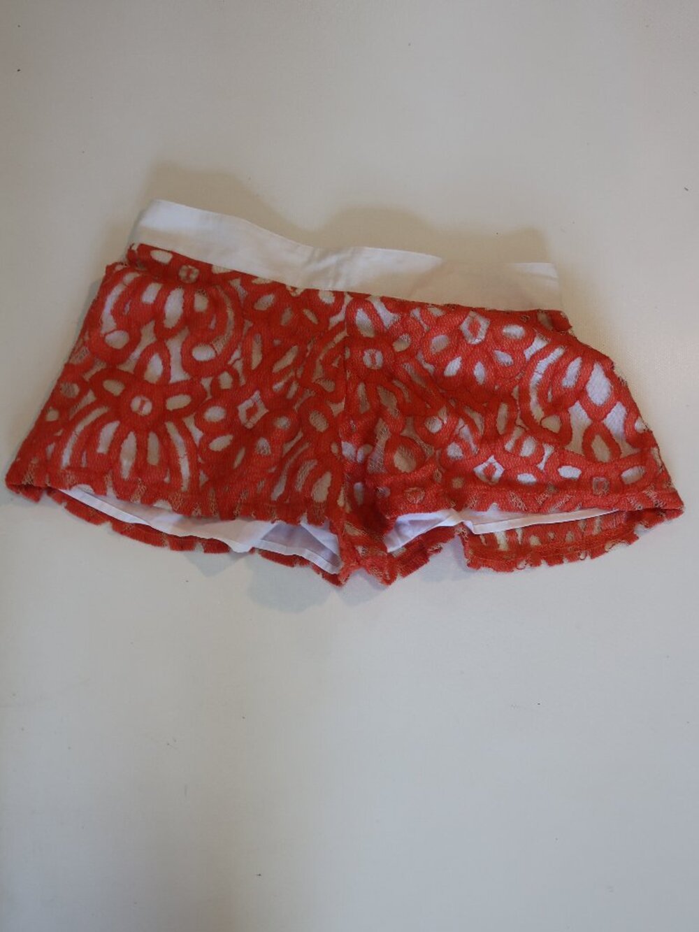 Womens Georgie Orange White (Item-820) Floral Lattice Mesh Pull-On Shorts XS